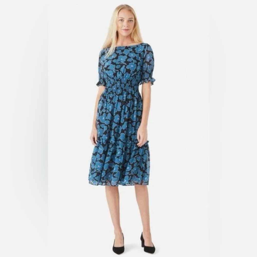 Kate Spade New York Whimsical Blue Floral Blair Midi Dress Womens Xtra Small - Picture 9 of 9